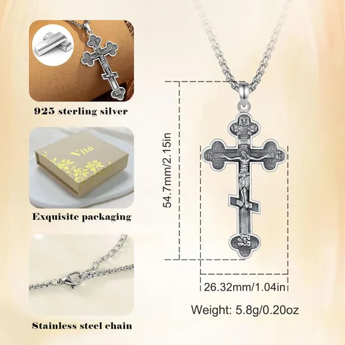 Miniatura 165 de Vito Collar de plata de ley 925 para mujeres y hombres, San Benito, crucifijo, Caravaca, San Cristóbal, San Judas, medalla patronal, amuleto