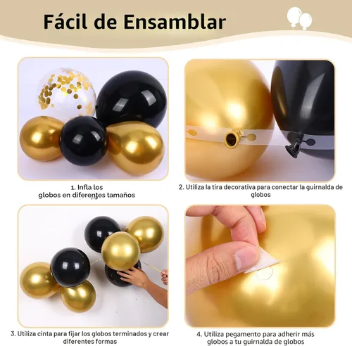 Miniatura 3 de RUBFAC 140 piezas Globos negros y dorados, globos de látex con confeti de estrella en negro y oro metálico de 5, 10, 12, 18 pulgadas para 2026, Año