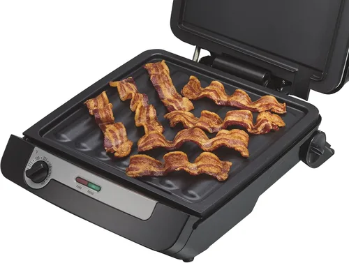 Miniatura 14 de Hamilton Beach - Combo de parrilla interior y plancha eléctrica 4 en 1 con cocina de tocino, se abre plana para doble superficie de cocción, placas