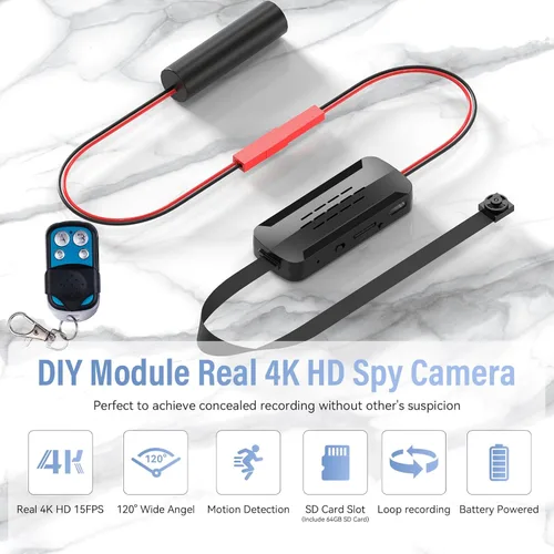 Miniatura 2 de Minicámara real Full 4K-HD, módulo de bricolaje con control remoto inalámbrico, cámara de seguridad para niñera con detección de movimiento