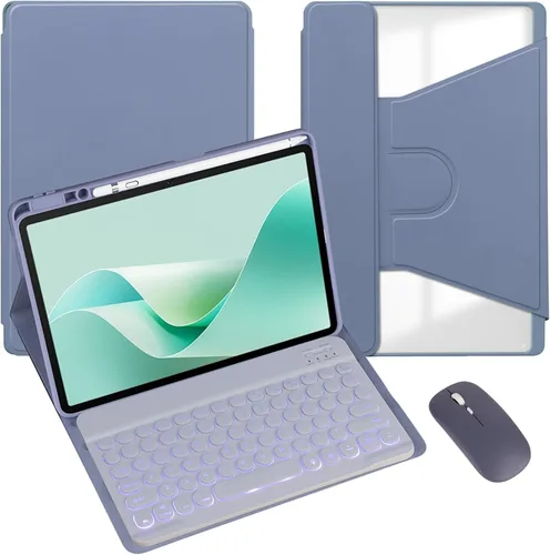 Miniatura 18 de Funda para tableta Samsung Galaxy Tab A8 de 10.5 pulgadas, teclado redondo inalámbrico desmontable Bluetooth, cubierta trasera transparente