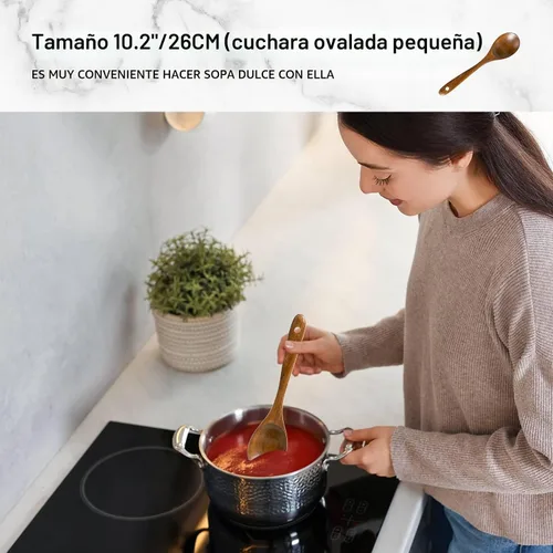 Miniatura 3 de cucharas de madera para cocinar, juego de utensilios de cocina antiadherentes con 10 piezas de espátulas y cucharas de madera de acacia para 10