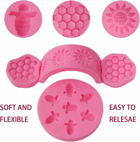Miniatura 3 de Molde de silicona con temática de abeja, diseño de panal, girasol y abeja, kit de moldes para cupcakes, colmena, chocolate, fondant, dulces, Gris