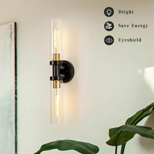 Miniatura 8 de Apliques de Pared para Baño con Iluminación de Vidrio Transparente, 2 Lámparas de Tocador de Baño, Luces de Pared Modernas para Espejo, Sala