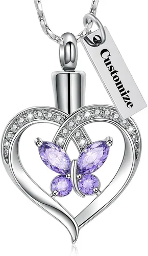 Miniatura 36 de Imrsanl Collares de urna de mariposa para mujeres y niñas, joyería de cremación con piedra natal, colgante para cenizas humanas, medallón