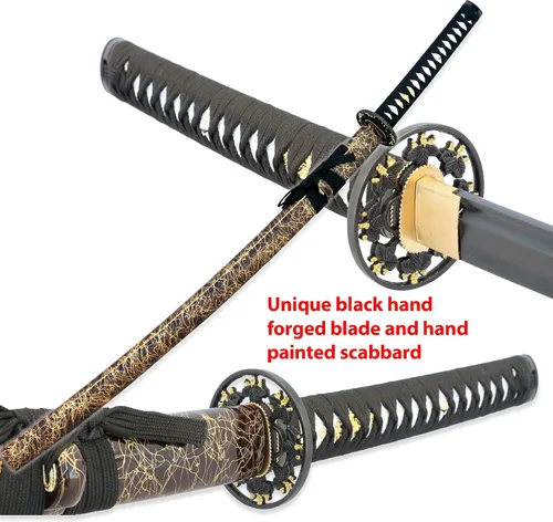 Miniatura 2 de Vulcan Gear Espada samurái katana japonesa de hoja negra sagrada hecha a mano con soporte de espada de madera y vaina