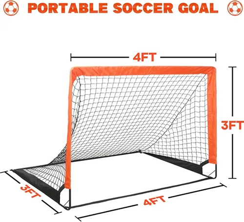 Miniatura 2 de Simple Deluxe Portería de fútbol portátil de 4 x 3 pies, red de fútbol plegable desplegable viene con 2 bolsas de tela Oxford y 8 estacas, ideal