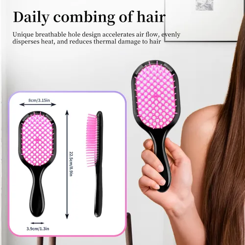 Miniatura 4 de Cepillo desenredante, paquete de 2 cepillos desenredantes, desenredante suave y eficaz en tipos de cabello frágil húmedo o seco, ultraligero, Rosa