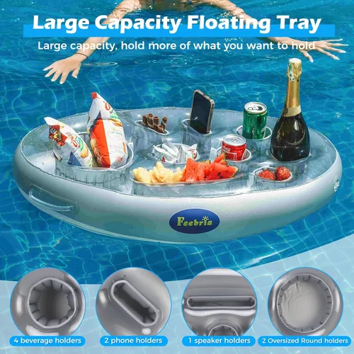 Miniatura 2 de Inflatable Pool Drink Holder with Large Capacity, Floating Drink Float for Hot Tub, Pool, Beach & Party - Holds Drinks, Phones & Snacks, Easy