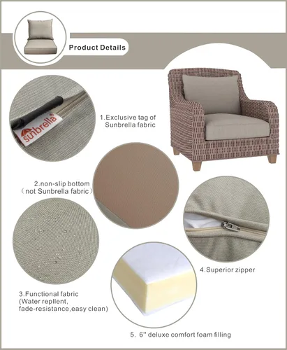 Miniatura 3 de Cojín para muebles de exterior, cojines para silla de asiento profundo, asiento de espuma, tela Sunbrella 24 x 24 pulgadas, lona carbón Lona