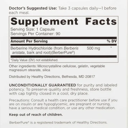 Miniatura 3 de Suplemento clínico de Berberina DOCTORS' PREFERRED - Formulado por médicos 1500 mg por porción diaria 180