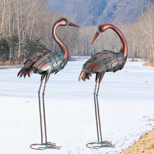 Miniatura 8 de chisheen Estatuas de jardín de grúa para exteriores, decoración de jardín de garza de metal, escultura de pájaro, decoración para patio exterior