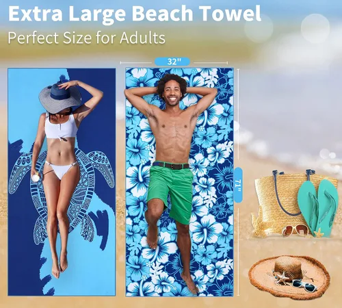Miniatura 65 de Paquete de 2 toallas de playa ligeras y delgadas de gran tamaño de 71 x 32 pulgadas, toallas grandes de microfibra extra grandes sin arena