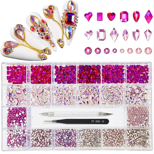 Miniatura 8 de Yzzseven 12 tipos de Aurora 600 diamantes + 2500 diamantes de imitación planos, mezcla de 20 estilos con parte trasera plana, cristales de diamantes