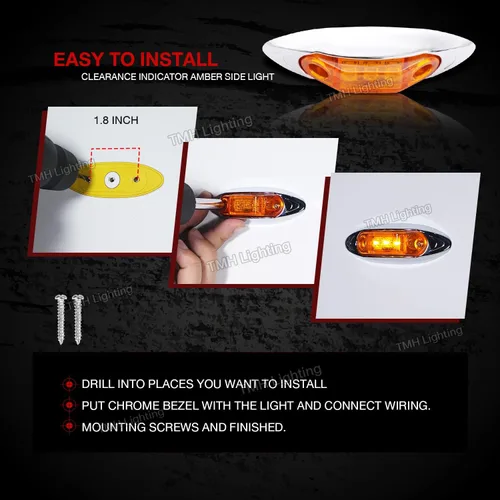 Miniatura 5 de TMH 10 piezas, mini marcador LED (modelo QR) luz ámbar con marco cromado, marcadores LED universales para trailers de camiones, botes, ATV, luces