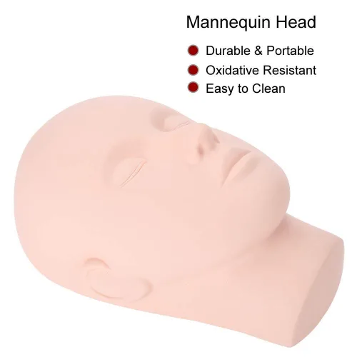 Miniatura 3 de Cabeza de maniquí de pestañas, cabeza de maniquí de silicona, maniquí de entrenamiento profesional, práctica de cabeza plana, para maquillaje