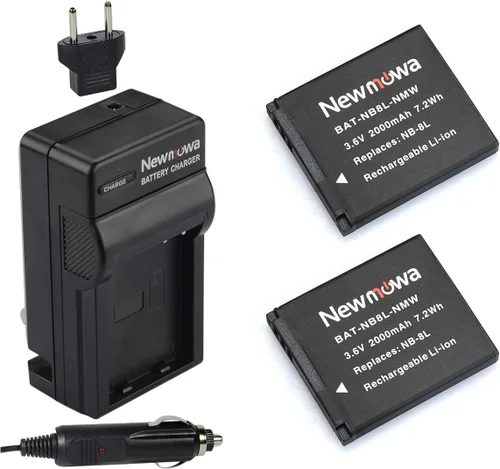 Newmowa Batería de repuesto NB-8L (paquete de 2) y kit de cargador para NB-8L, CB-2LA y PowerShot A2200, A3000 es, A3100 es, A3200 es, A3300 es