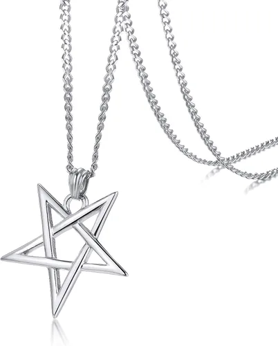 Miniatura 3 de TempBeau Collar con colgante de pentagrama satánico Baphomet Cadena de eslabones de pentáculo invertida hecha a mano, iglesia satanista, punk