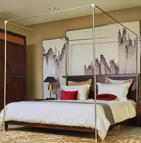 Miniatura 6 de Mengersi - Cortinas para marco de cama con dosel tamaño completo, postes, soporte de marco para cortinas para camas de metal o madera, decoración