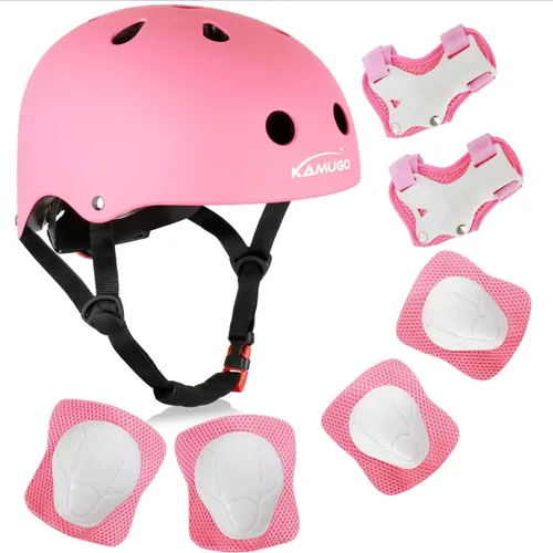 Miniatura 10 de KAMUGO - Casco de bicicleta para niños, casco para niños pequeños de 2 a 8 años, para niños y niñas, con equipo de protección deportiva, rodilleras
