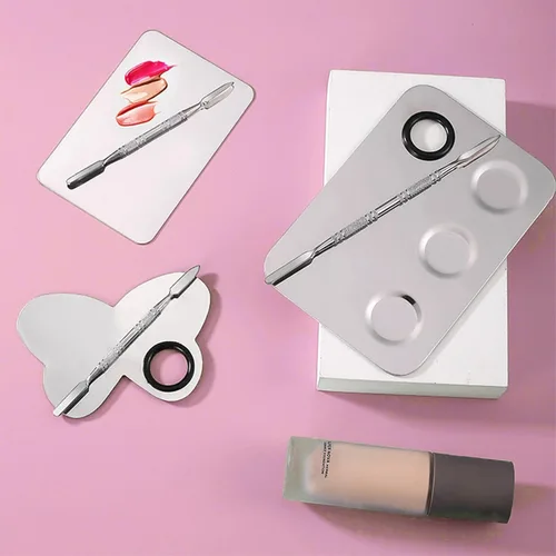Miniatura 6 de Paleta de mezcla de maquillaje, paleta de espátula de maquillaje con espátula de base, paleta de maquillaje de acero inoxidable, bandeja de mezcla