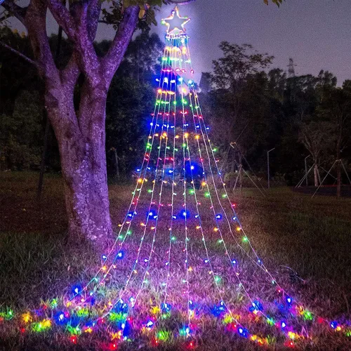 DANLI - Decoraciones de Navidad, luces de cadena de Navidad para exteriores, 320 luces LED con estrella con temporizador [8 modos/IP44 a prueba de