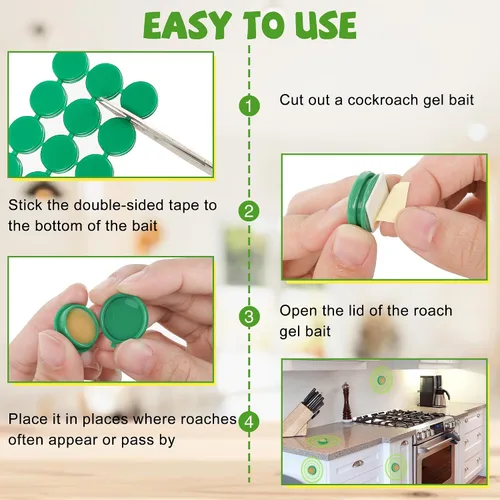 Miniatura 6 de Trampas de cebo de gel para cucarachas, paquete de 36 estaciones de cebo para cucarachas para uso en interiores, repelente de larga duración