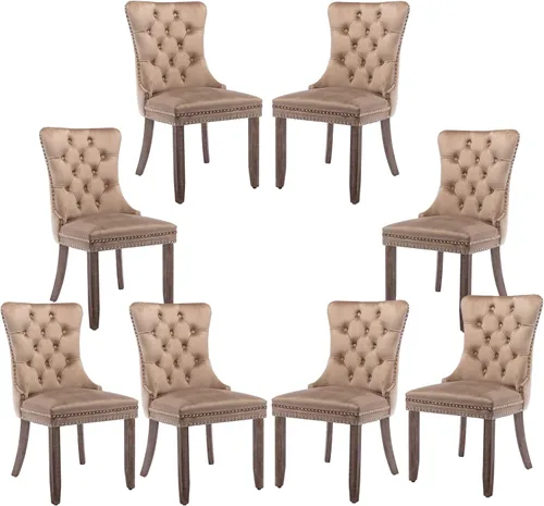 Miniatura 42 de Silla de comedor copetuda moderna de terciopelo para comedor, sillas de comedor tapizadas con remache de clavo, anillo trasero para cocina, comedor