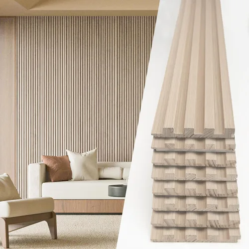 Miniatura 30 de Art3d Paneles de pared de madera de listones para decoración de interiores y techos, paquete de 4 piezas + 1 moldura final, tamaño 108 x 5.7 Roble