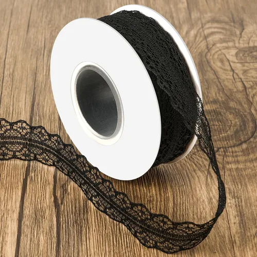 25 yardas de cinta de encaje negro con ribete de flores para envolver regalos, 1.2 pulgadas de ancho, ribetes de tela y adornos para costura,