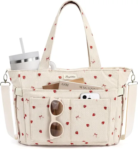 Miniatura 14 de Bolsa tote de pana para mujeres, 17 bolsillos para laptop de trabajo, ligera, para maestras, enfermeras, bolsa de hombro bíblica para escuela