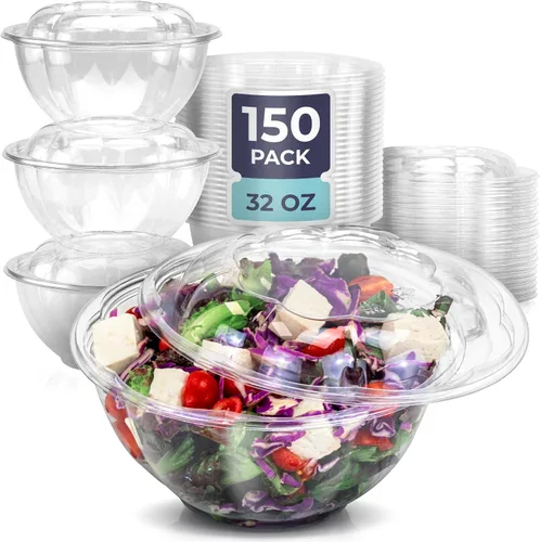 Miniatura 13 de Fit Meal Prep 50 unidades 18 onzas Tazones desechables de plástico transparente para ensalada con tapas herméticas - Para llevar para almuerzo