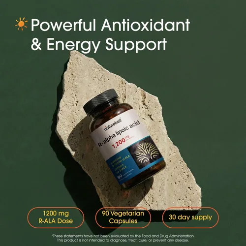 Miniatura 2 de NatureBell Ácido R-Alfa Lipoico, 1,200mg, 90 Cápsulas Vegetarianas Solo R-ALA Puro Estabilizado Alta Absorción y Soporte Antioxidante Sin