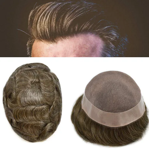 Miniatura 25 de Toupee cabello humano fino mono revestimiento de poliéster alrededor de la postizo duradero NPU monofilamento sistema de reemplazo de cabello
