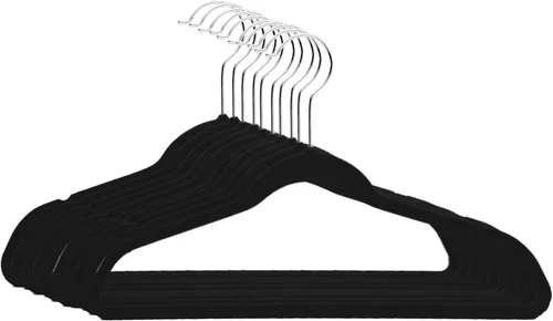 Simplify Kids Velvet Hangers 10 Pack Black Color | Non-Slip Children Clothes Hangers | Space Saving Closet Organizers 14 Inch