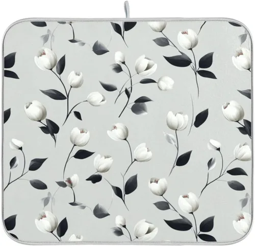 Miniatura 82 de Tapete de secado de platos de primavera naranja con flor de amapola para encimera de cocina, tapete escurridor absorbente de microfibra, tapete
