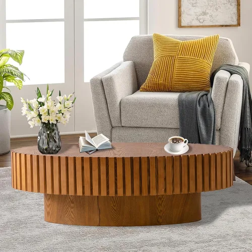 Miniatura 9 de Mesa de centro ovalada de tambor, mesa de centro acanalada ovalada, modernas y únicas mesas de té acanaladas, mesas centrales para sala de estar