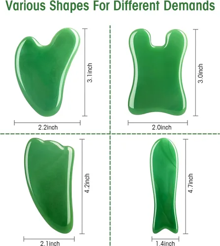 Miniatura 6 de Juego de herramientas faciales de masaje Gua Sha, kit de masajeador Guasha para cara y cuerpo, tabla de masaje de raspado de 4 piezas, terapia Verde