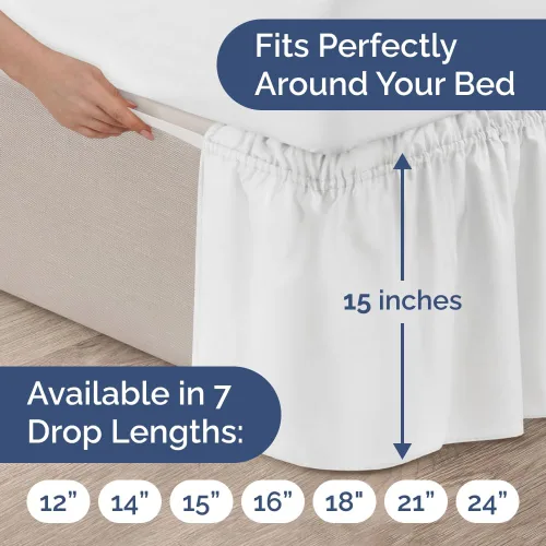Miniatura 4 de CGK Linens - Falda de cama envolvente con volantes, color blanco, para camas de tamaño King con altura de 15 pulgadas sin arrugas, plisada con tela