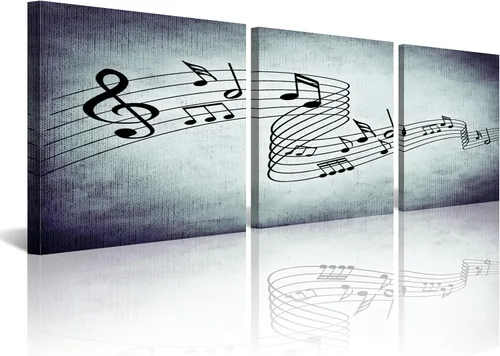 Miniatura 17 de 3 piezas de lienzo musical para pared, impresiones de notas musicales abstractas, coloridas ilustraciones de ondas sonoras, claves agudas