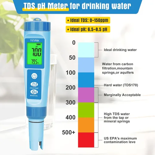 Miniatura 5 de Yinmik Medidor de pH de Agua, Medidor Digital 4 en 1 de pH, Temp, EC, TDS para Hidroponía, Probador de Conductividad PH PPM con Líquido de Probador