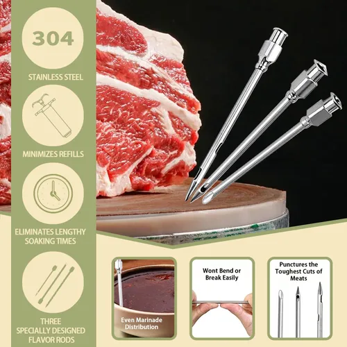 Miniatura 2 de Kit de jeringa inyectora de carne de pavo con 3 agujas de adobo para ahumador de parrilla, 1 cepillo de limpieza, 1 onza/1.0 fl oz de gran