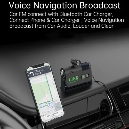 Miniatura 7 de Transmisor Bluetooth Fm, 2 micrófonos y QC3.0 + Tipo-C PD 18W HiFi Bass, adaptador Bluetooth para automóvil compatible con llamadas manos libres