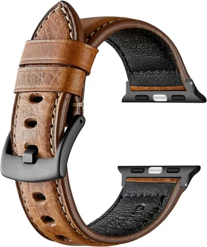 Miniatura 8 de Genuine Leather Watch Band Compatible with Apple Watch,Italian Cowhide,Retro Style,Black Buckle,Golden Brown and Chestnut Brown,38/40/41mm and