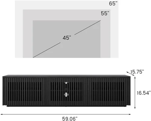 Miniatura 6 de POVISON Soporte de TV Moderno de Mediados de Siglo Completamente Ensamblado, Consola Multimedia de Listones de Madera de 59.06" para TV de 55