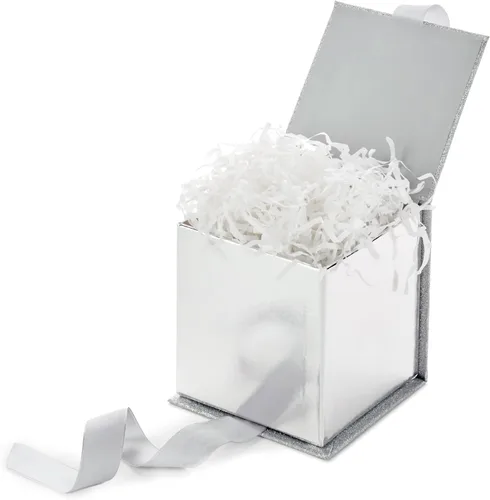 Miniatura 4 de Hallmark Caja de regalo pequeña con lazo y relleno de papel triturado (caja de regalo Silver Signature de 4 pulgadas con purpurina) para bodas