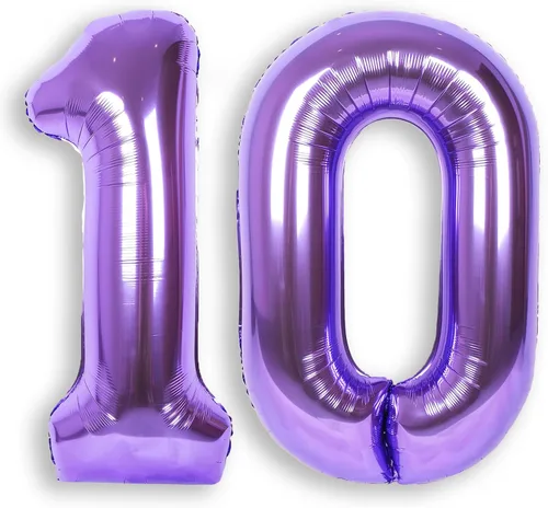 Miniatura 18 de Globo de número 0 de 40 pulgadas de RainbowQ Party, grande, color púrpura, para niños o niñas, números del 0 al 9, de papel de aluminio y Mylar