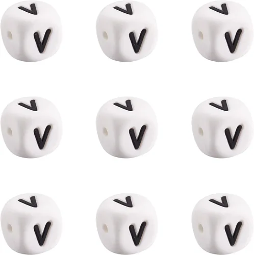 Miniatura 41 de FASHEWELRY 36 cuentas de silicona redondas del alfabeto A-Z, cuentas focales de goma de vaca para pulseras, collares, llaveros, fabricación de joyas