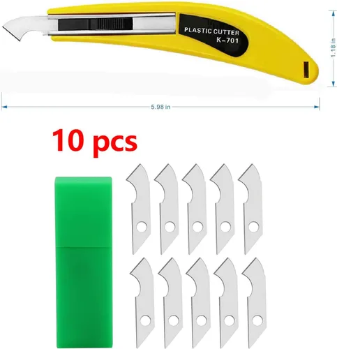 Miniatura 2 de Cuchillo profesional de corte de láminas de plexiglás acrílico, con un mango curvo, es más cómodo de usar. Un mango, 11 cuchillas. (Amarillo)