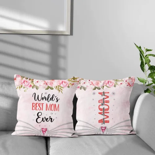 Miniatura 2 de Useful Gifts for Mom, World's Mom Ever Floral Flowers, Personalized Square Pillow, Gifts for Mother Women from Kids Children